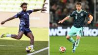 Photomontage des joueurs de Curaçao Leando Bacuna (g) et de l'Allemagne Joshua Kimmich