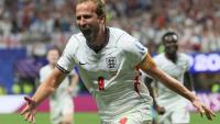 La star de l'Angleterre Harry Kane célèbre un but face à la RD Congo, lors de la Coupe du monde, le 1er juillet à Atlanta