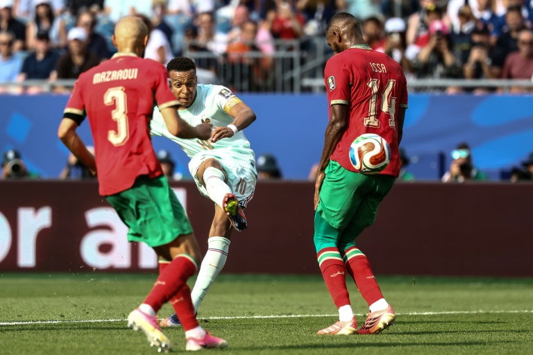 Le capitaine des Bleus Kylian Mbappé ouvre le score à la 60e minute du quart de finale remporté 2-0 par l'équipe de France face au Maroc le 9 juillet 2026 à Foxborough 