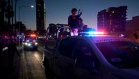 La Garde nationale mexicaine escorte le bus de la sélection de l'Iran à son retour à l'hôtel à Tijuana (Mexique) après un entraînement, le 10 juin 2026, quelques jours avant son entrée en lice dans le Mondial aux Etats-Unis.