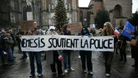 Des membres du collectif identitaire Némésis lors d'un rassemblement de soutien à la police à Toulouse, le 31 janvier 20256