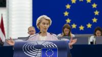 La présidente de la Commission européenne Ursula von der Leyen s'exprime devant le Parlement européen le 7 juillet 2025 