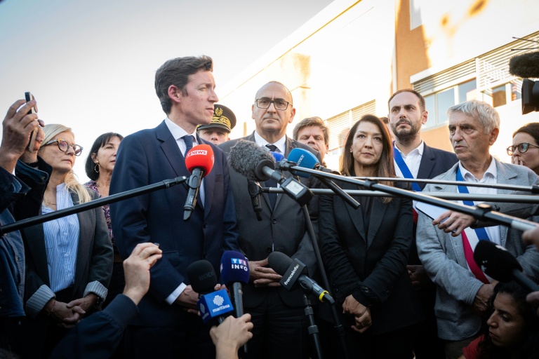 Les ministres de l'Education nationale Edouard Geffray et de l'Intérieur Laurent Nunez à  Aubagne, le 12 octobre 2026