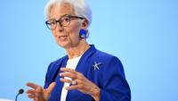 La présidente de la Banque centrale européenne (BCE), lors d'une conférence de presse après une réunion de l'institution, à Francfort le 11 juin 2026