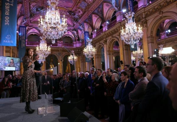 Anne Hidalgo présente ses derniers voeux de maire à l'Hôtel de Ville de Paris, le 14 janvier 2026
