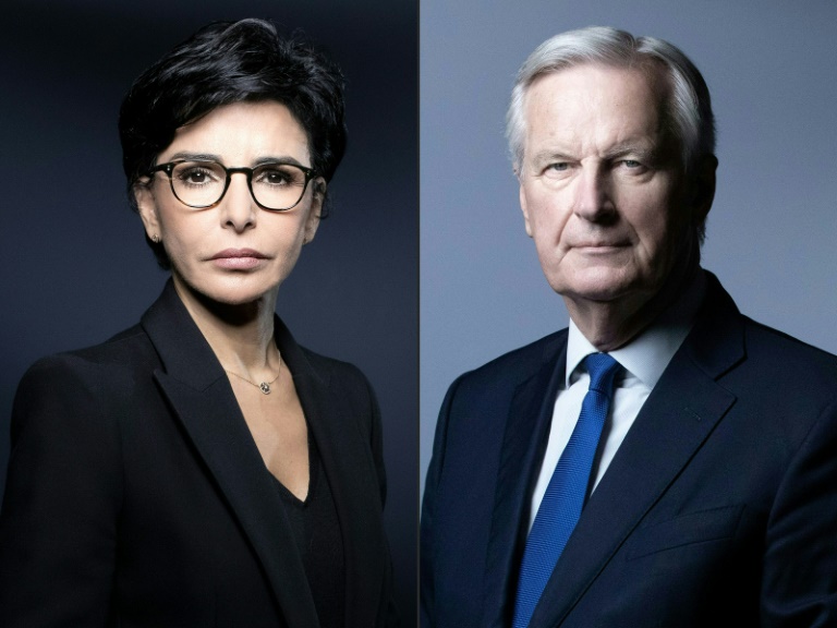 Combinaison d'images créée le 18 juillet 2025 de Rachida Dati, à Paris le 25 novembre 2019 et de Michel Barnier, à Paris le 11 mai 2021
