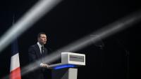 Le président du RN Jordan Bardella en réunion de campagne à Perpignan, le 28 février 2026