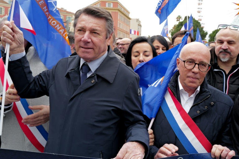 Christian Estrosi et Eric Ciotti lors d'une manifestation à l'appel du syndicat Alliance Police Nationale, à Nice, le 31 janvier 2026