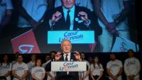 Jean-Michel Aulas lors d'un meeting de campagne à Lyon, le 26 septembre 2025