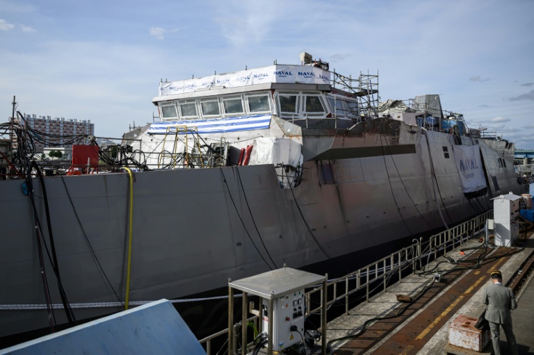 Kimon, l'une des quatre frégates construites par Naval group pour la Grèce à Lorient, dans l'ouest de la France, le 4 octobre 2023