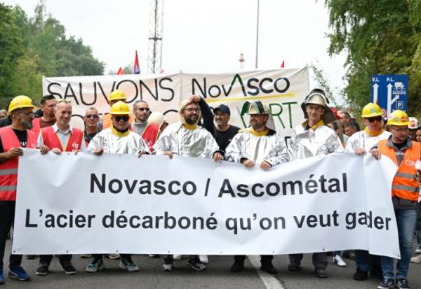 Les salariés de l'aciériste Novasco (ex-Ascometal), manifestant à Hagondange, le 4 septembre 2025. 
