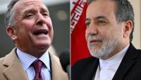 L'envoyé américain pour le Moyen-Orient Steve Witkoff (g.), le 6 mars 2025 à la Maison Blanche, et le ministre des Affaires étrangères iranien Abbas Araghchi, le 7 mars 2025 à Jeddah
