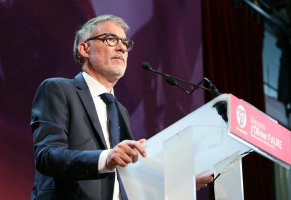 Le premier secrétaire du Parti socialiste, Olivier Faure s'exprime lors de l'université d'été de son  parti, le 29 août 2026 à Blois 