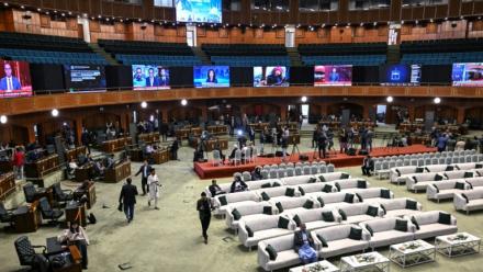 Le centre de presse mis en place pour les négociations Iran-Etats-Unis attendues à Islamabad, le 11 avril 2026