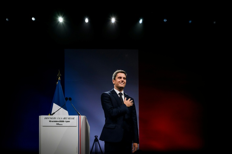 Le patron du parti présidentiel Renaissance et candidat à la présidentielle, Gabriel Attal, lors d'un meeting de campagne à Lyon, le 10 octobre 2026