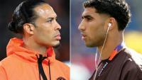 Photomontage du défenseur néerlandais Virgil van Dijk (gauche) et du capitaine du Maroc Achraf Hakimi qui s'affrontent le 29 juin 2026 à Monterrey (Mexique)
