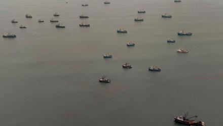 Des bateaux de pêche à l'anchois immobilisés dans le port de Callao, au Pérou, le 31 août 2026
