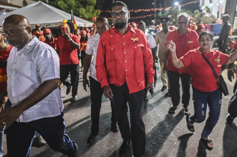 Irfaan Ali, président sortant et candidat à la présidentielle du Guyana, le 25 août 2025 à Georgetown 