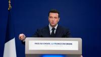 Le président du RN Jordan Bardella s'exprime lors d'une conférence de presse au siège du RN le 19 octobre 2026 à Paris