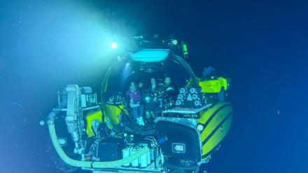 Le Neptune, un submersible de l'OceanXplorer, en plongée à plusieurs centaines de mètres sous la surface le 9 janvier 2026 au large de l'île de Sulawesi en Indonésie