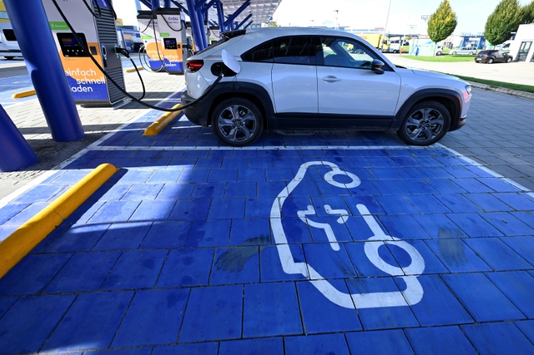 Place de parking pour charger une voiture électrique, à Kamen en Allemagne, le 15 octobre 2024