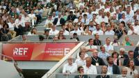 Des participants assistent à La REF 2026, organisée par le Medef, à Roland-Garros, Paris, le 26 août 2026