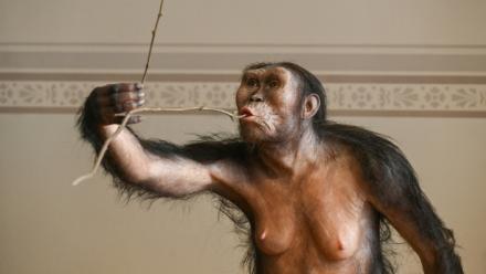 Reconstitution artistique de l'australopithèque Lucy, exposée au musée national de Prague, le 4 février 2025 en République tchèque