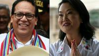 (COMBO) Cette combinaison d'images réalisée le 7 juin 2026 montre les candidats Roberto Sanchez et Keiko Fujimori, qui s'affrontent pour la présidence du Pérou