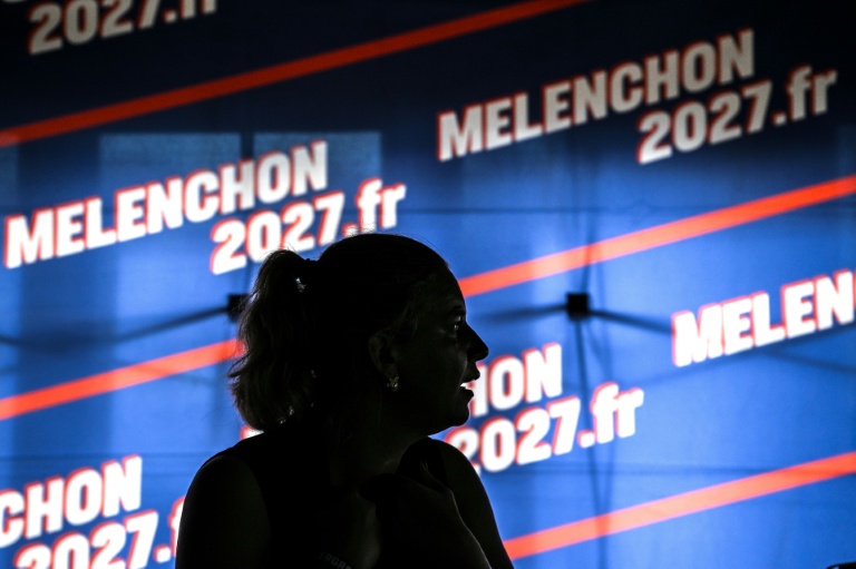 La présidente du groupe La France Insoumise-Nouveau Front populaire à l'Assemblée nationale, Mathilde Panot, aux universités d'été de LFI à Châteauneuf-sur-Isère dans la Drôme le 22 août 2026