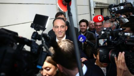 Raphaël Glucksmann, candidat du Parti socialiste (PS) et de la gauche centre-gauche Place Publique (PP), Paris, le 11 octobre 2026 