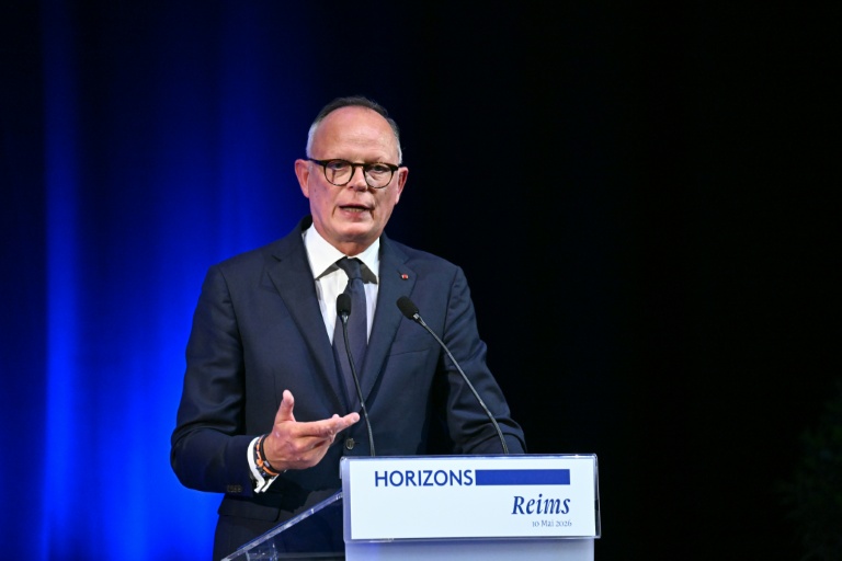 Édouard Philippe, président du parti Horizons, maire du Havre et candidat à l'élection présidentielle de 2027, lors d'une réunion de parti à Reims, le 10 mai 2026 dans la Marne