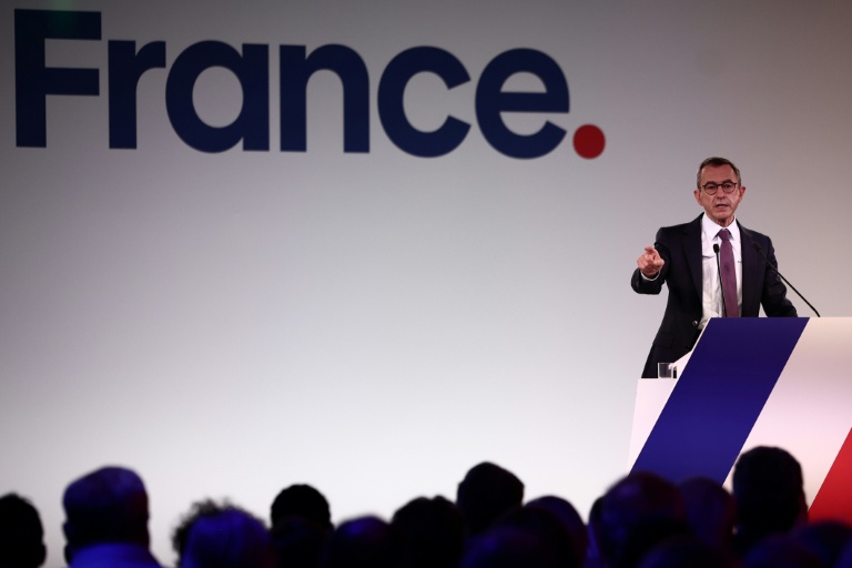 Le président des Républicains (LR) et candidat à la présidentielle, Bruno Retailleau, lors du meeting de lancement de sa campagne, le 20 juin 2026 à Paris