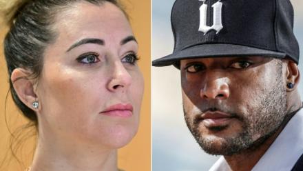 A gauche, l'agente Magali Berdah à Paris, le 10 mai 2023. A droite, le rappeur Booba à Cannes, le 14 mai 2011