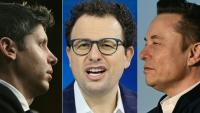 Cette combinaison d'images réalisée le 12 septembre 2026 montre, de gauche à droite, le patron d'Open AI Sam Altman, le patron d'Anthropic Dario Amodei et Elon Musk, patron notamment de xAI