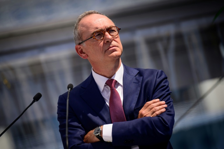 Xavier Piechaczyk, président du directoire de RTE, aux chantiers navals des Chantiers de l'Atlantique à Saint-Nazaire, le 2 mai 2024 en Loire-Atlantique