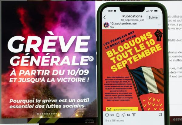 Une publication sur un réseau social, le 22 août 2025, appelant à une grève générale le 10 septembre 2025, après à un appel initialement lancé par le mouvement "Bloquons tout" contre les coupes budgétaires voulues par le Premier ministre François Bayrou