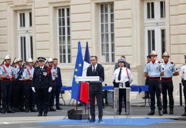 Le ministre de l'Intérieur Bruno Retailleau lors d'une cérémonie marquant le 81e anniversaire de la libération de Paris, le 26 août 2025 à la préfecture de police à Paris
