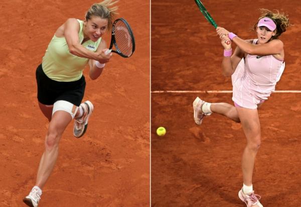 La Polonaise Maja Chwalinska (à gauche) et la Russe Mirra Andreeva lors de leurs quarts de finale respectifs à Roland-Garros, les 3 et 2 juin 2026. Les deux joueuses sont l'affiche totalement inattendue de la finale du Majeur parisien samedi sur le court Philippe-Chatrier