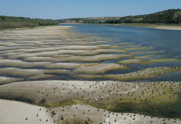 Photo des rives asséchées du Danube à Rasova en Roumanie, le 13 août 2026