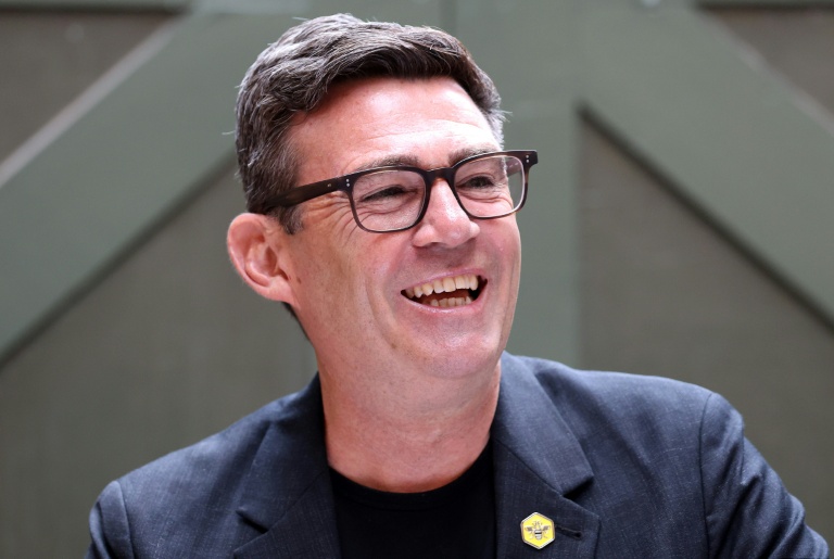 Andy Burnham, député travailliste et candidat à la direction du Labour, lors d'un meeting à Manchester, dans le nord de l'Angleterre, le 29 juin 2026