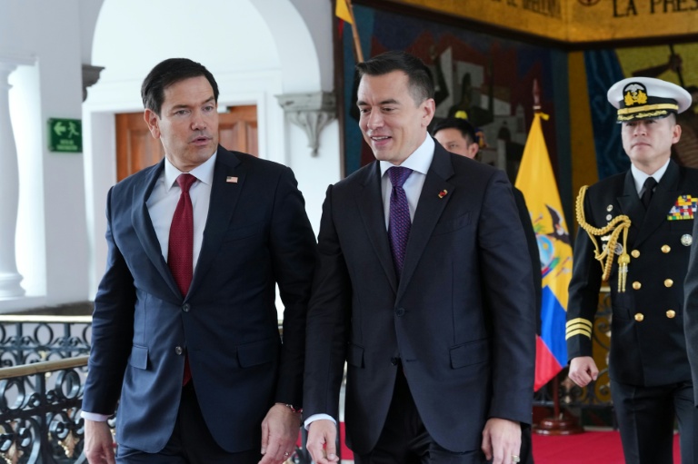 Le secrétaire d'Etat américain Marco Rubio et le président équatorien Daniel Noboa le 9 septembre 2026, à Quito en Equateur