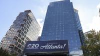 L'entrée du site de la réunion des ministres des Affaires étrangères du G20 à Atlanta (Etats-Unis), le 29 octobre 2026