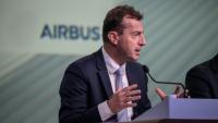 Le patron d'Airbus Guillaume Faury lors d'une conférence de presse à l'occasion des résultats annuels à Toulouse, dans le sud-ouest de la France, le 19 février 2026