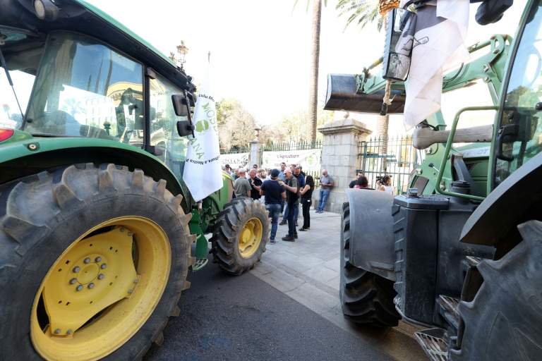 Des agriculteurs rassemblés avec leurs tracteurs devant la préfecture pour réclamer une aide financière de l'État face à la sécheresse, le 24 septembre 2026 à Ajaccio, en Corse