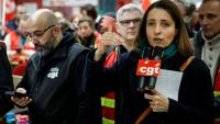 La secrétaire générale de la CGT Sophie Binet lors d'une action à Paris le 1er avril 2026