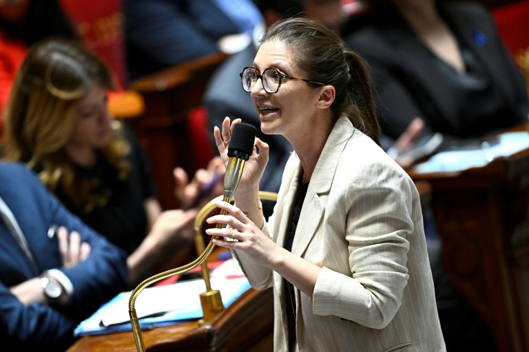 Aurore Bergé, secrétaire d'État chargée de l'Égalité, lors d'une séance de questions au gouvernement à l'Assemblée nationale, le7 avril 2026 à Paris