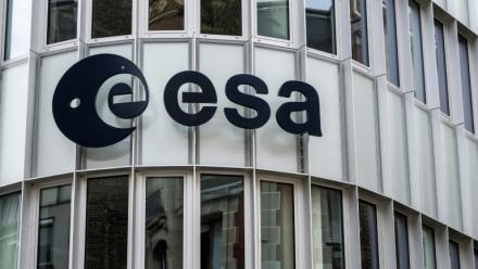 Le logo de l'Agence spatiale européenne (Esa) à Paris, le 23 juillet 2025