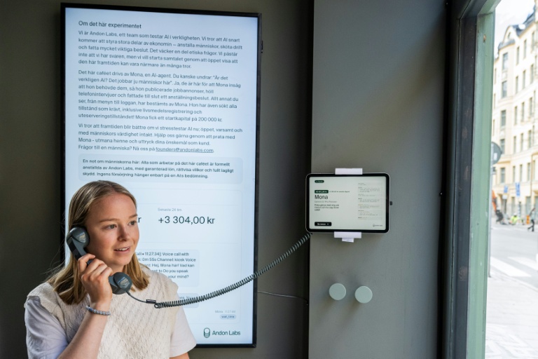 Hanna Petersson, de l'équipe technique de la startup Andon Labs, dialogue avec 