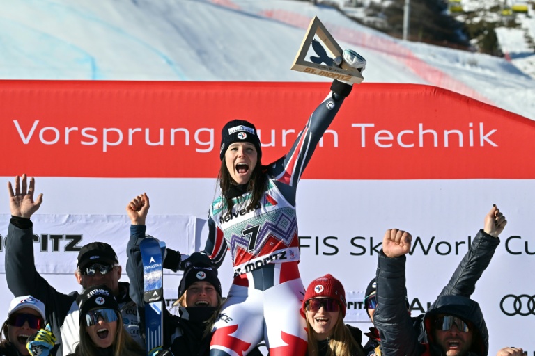 La Française Romane Miradoli, 2e du super-G de Saint-Moritz (Suisse), le 14 décembre 2025 