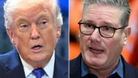 Combinaison d'images créée le 3 mars 2026 du président américain Donald Trump, à gauche, le 20 février 2026 à Washington et du Premier ministre britannique Keir Starmer, à droite, le 18 février 2026 à Cardiff